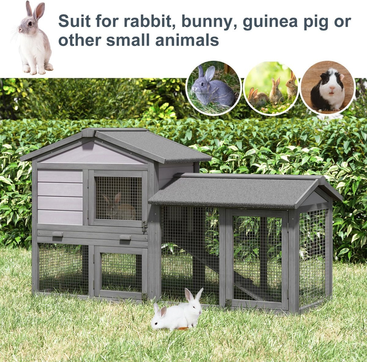 PawHut Outdoor Raised Painted Deluxe Wood Rabbit Hutch