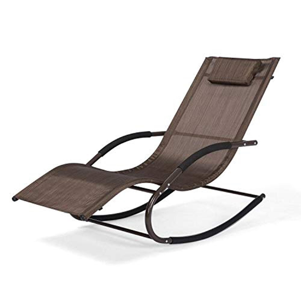 Outdoor Chaise Lounge Steel Curved Lounge Chair with Detachable Pillow Weather Resistant Fabric for Lawn Poolside   56.3*24.8*35