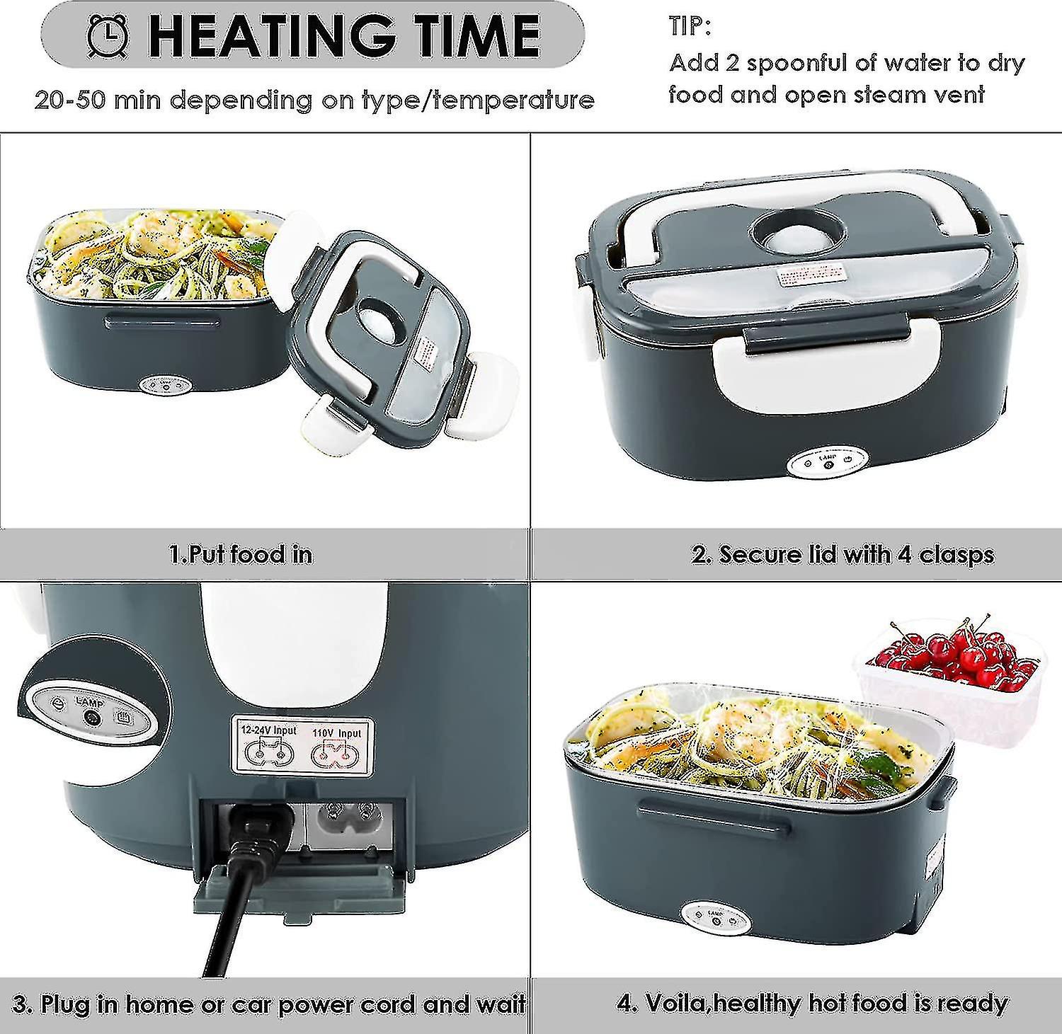 Electric Lunch Box 3 In 1 For Car/truck And Office， Portable Heater 220v and 12v 24v 40w Stainless Steel Food Heater 1.0