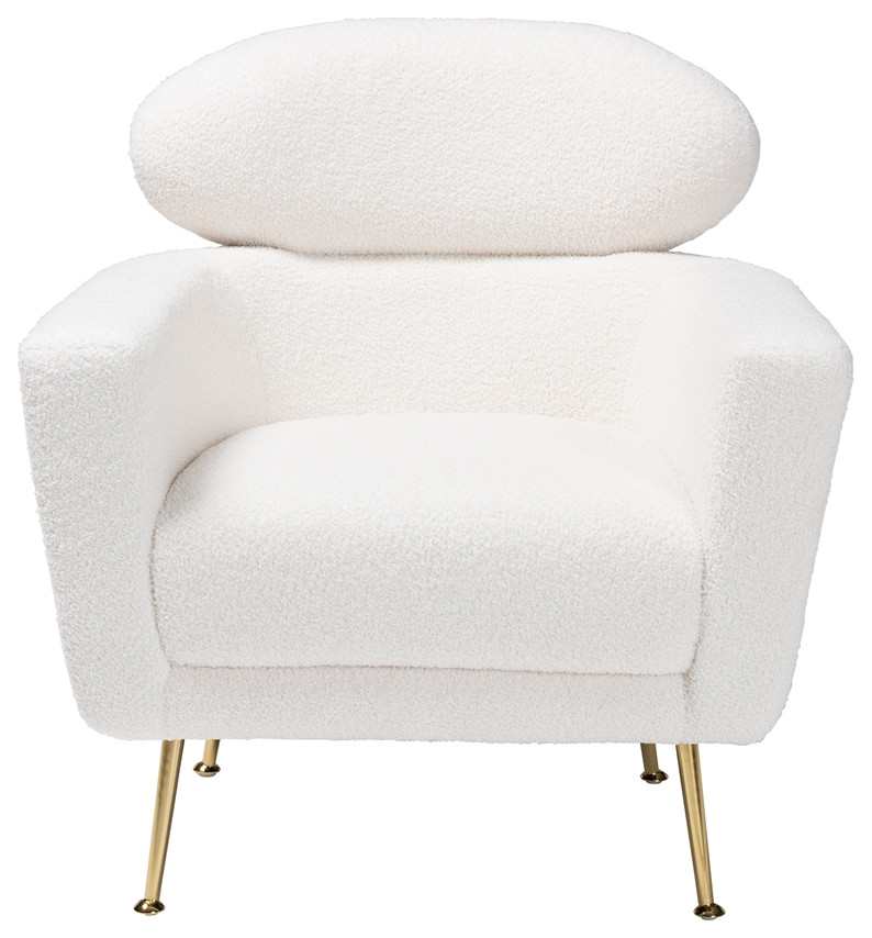 Modern Ivory Boucle Upholstered and Gold Metal Armchair   Midcentury   Armchairs And Accent Chairs   by Imtinanz  LLC  Houzz