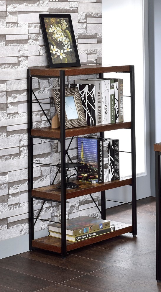 Acme Bookshelf in Weathered Oak and Black Finish 92399   Industrial   Bookcases   by HedgeApple  Houzz