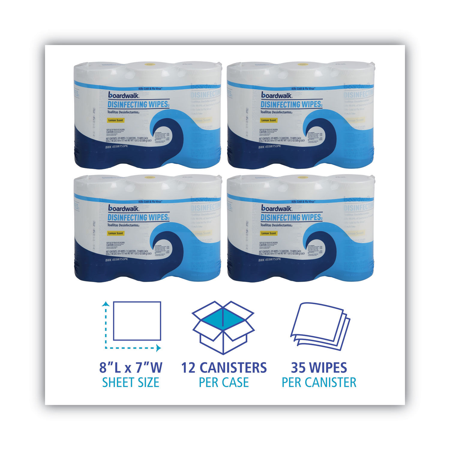 Disinfecting Wipes by Boardwalkandreg; BWK455W753CT