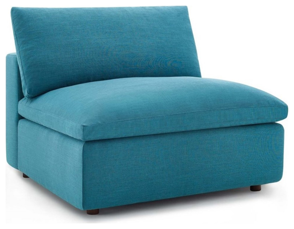 Pemberly Row 3 Piece Down Filled Overstuffed Sectional Sofa Set in Teal   Contemporary   Sectional Sofas   by Homesquare  Houzz