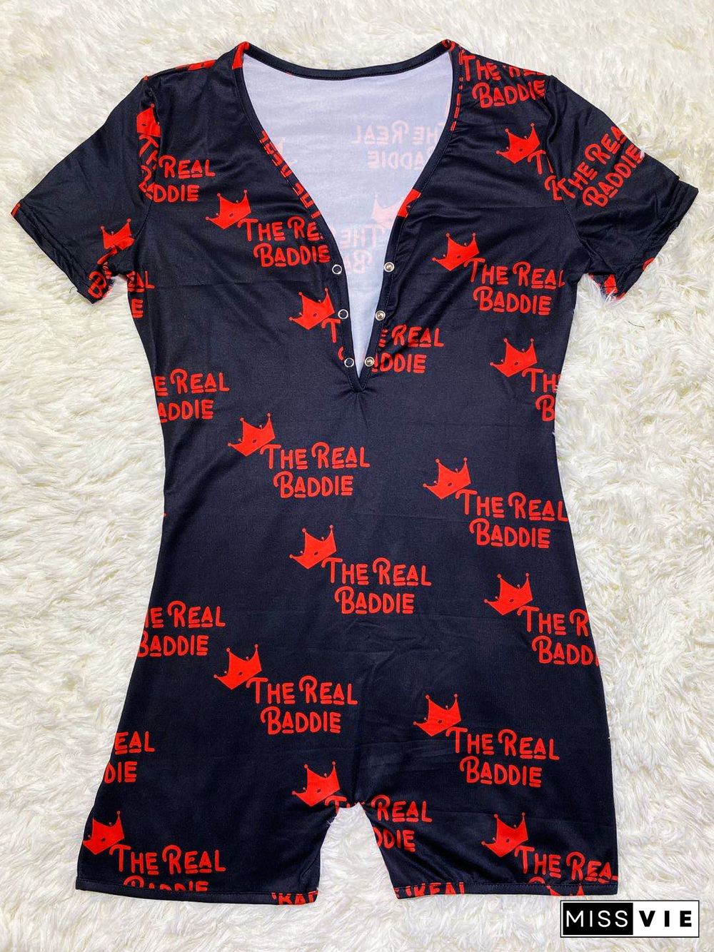 Casual Loose Cartoon Letter Printed Home Wear Romper