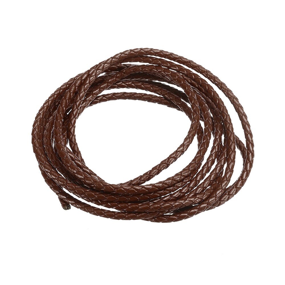 2.19 Yards 3mm Dia Leather Cord Braided String for DIY Crafts  Coffee