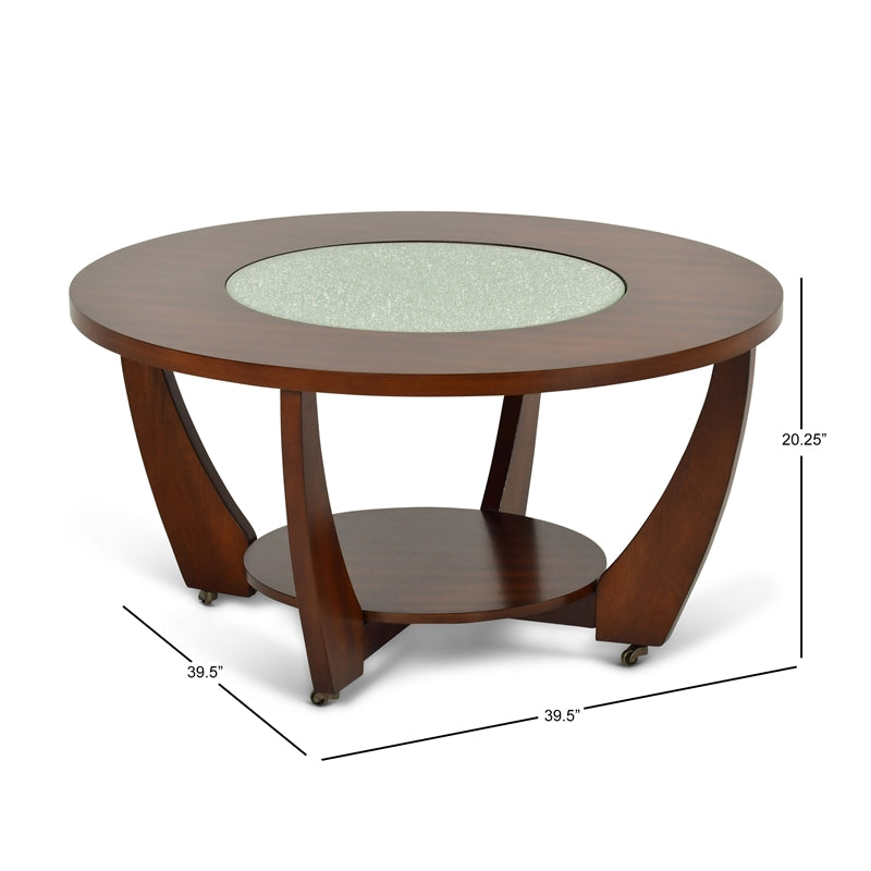 Steve Silver Rafael Round Cherry Wood and Glass Coffee Table