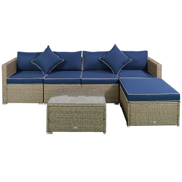 Outsunny 6 Pieces Outdoor Pe Rattan Sofa Set Sectional Conversation Wicker Patio Couch Furniture Set With Cushions And Coffee Table