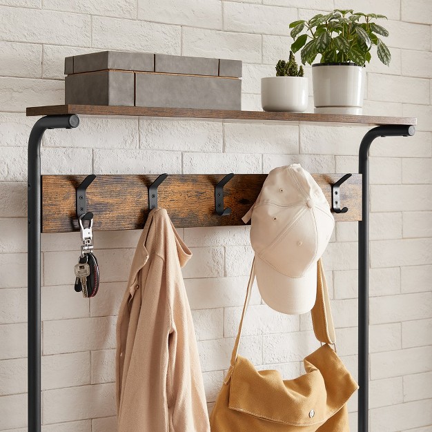 Vasagle Coat Rack Hall Tree With 5 tier Shoe Rack Rustic 12 4 quot d X 31 5 quot w X 72 2 quot h Brown And Black