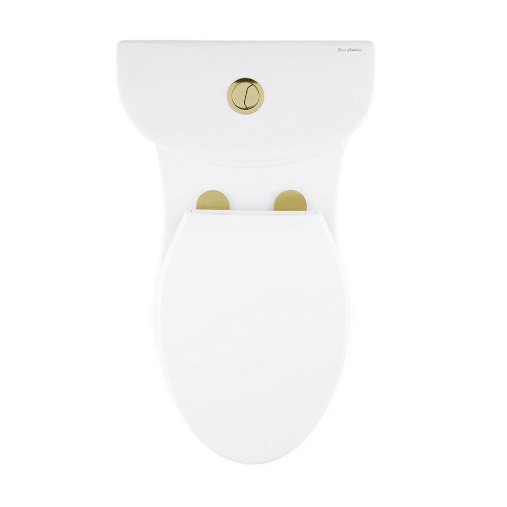 Swiss Madison Sublime 1-piece 1.11.6 GPF Dual Flush Elongated Toilet in Glossy White with Brushed Gold Hardware Seat Included SM-1T205HG