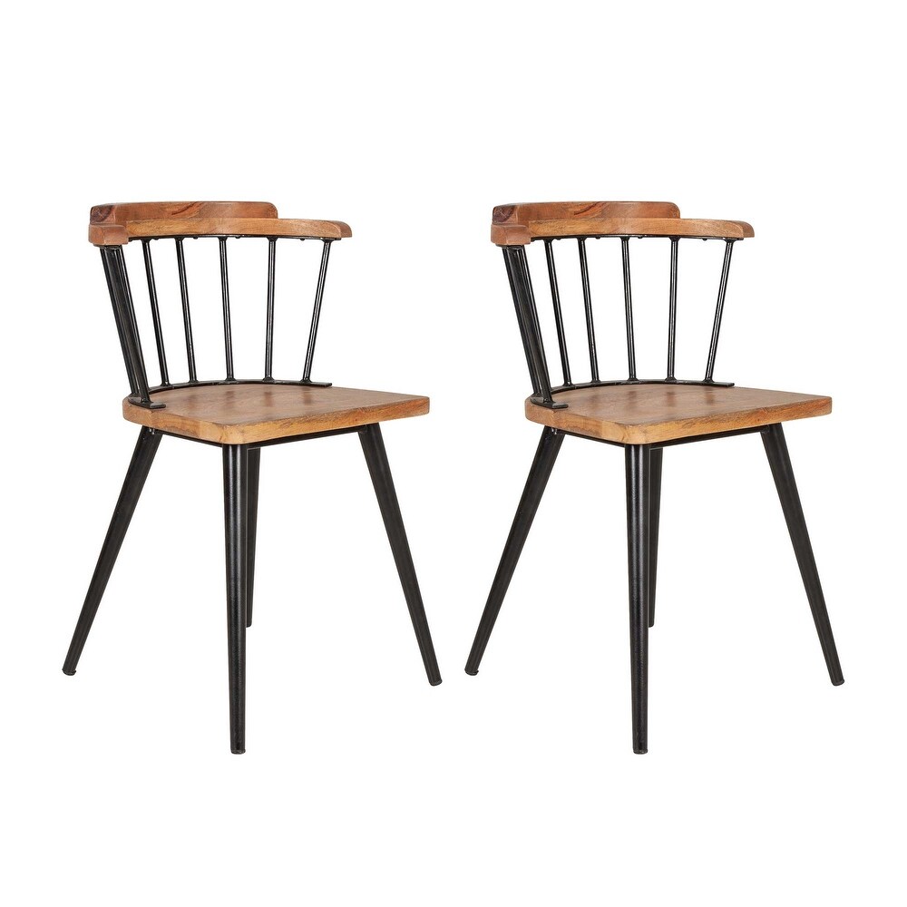 East at Main Natural Solid Wood and Iron Dining Chairs (Set of 2)