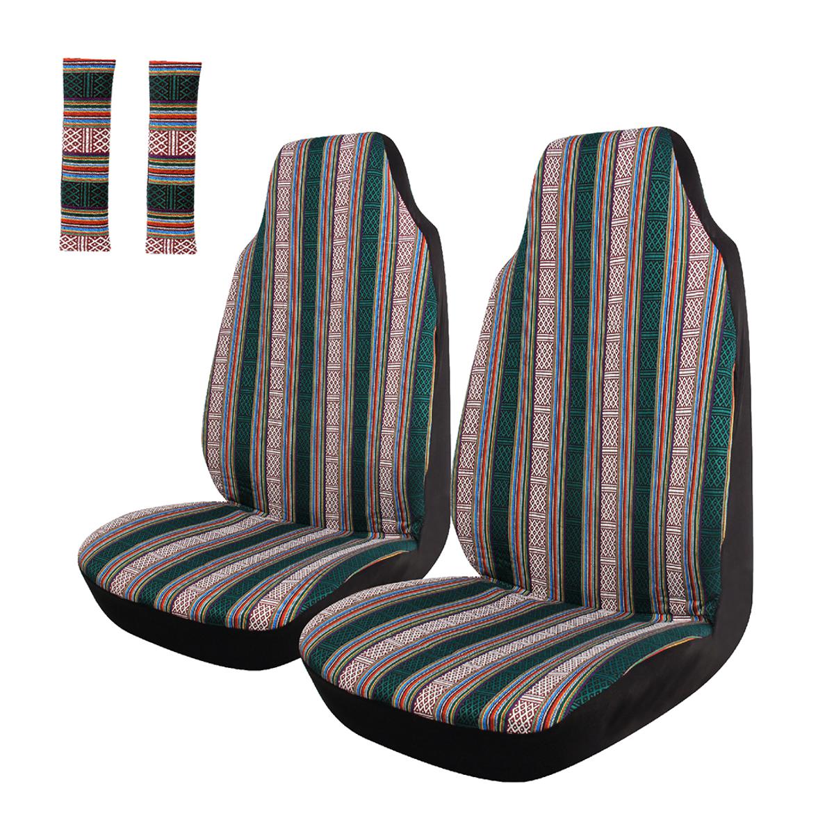 Universal For 4pcs Blanket Front Seat Cover Green Stripe Protectors for Cars