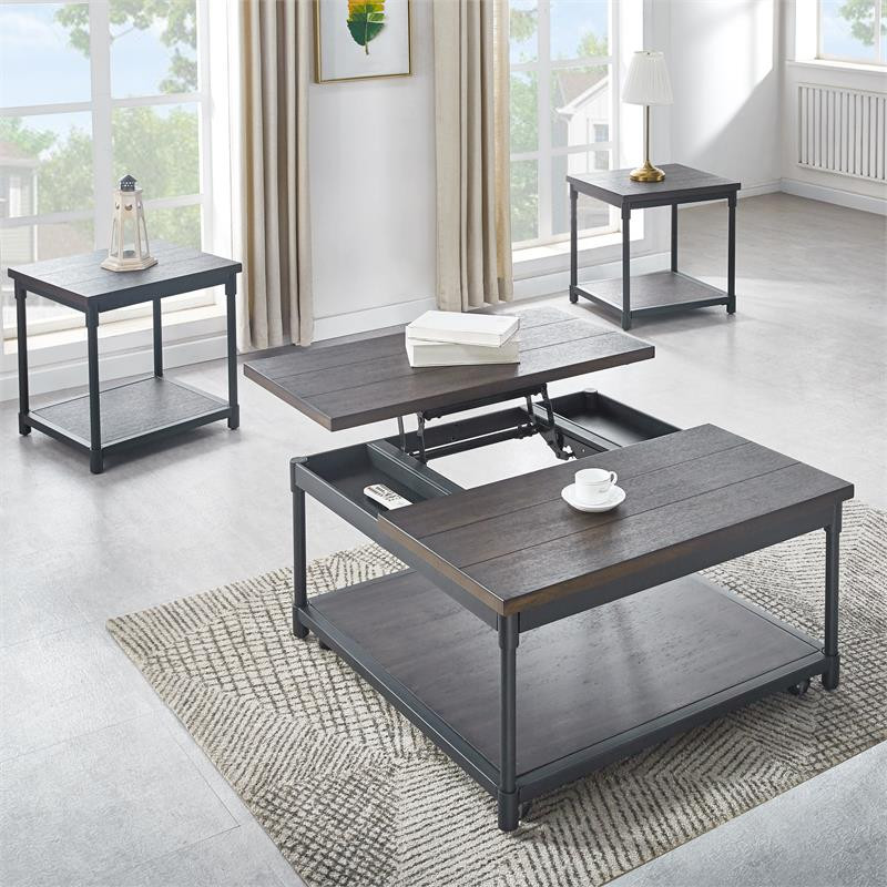 Steve Silver Prescott Smokey Oak and Black Metal End Table   Industrial   Side Tables And End Tables   by Homesquare  Houzz