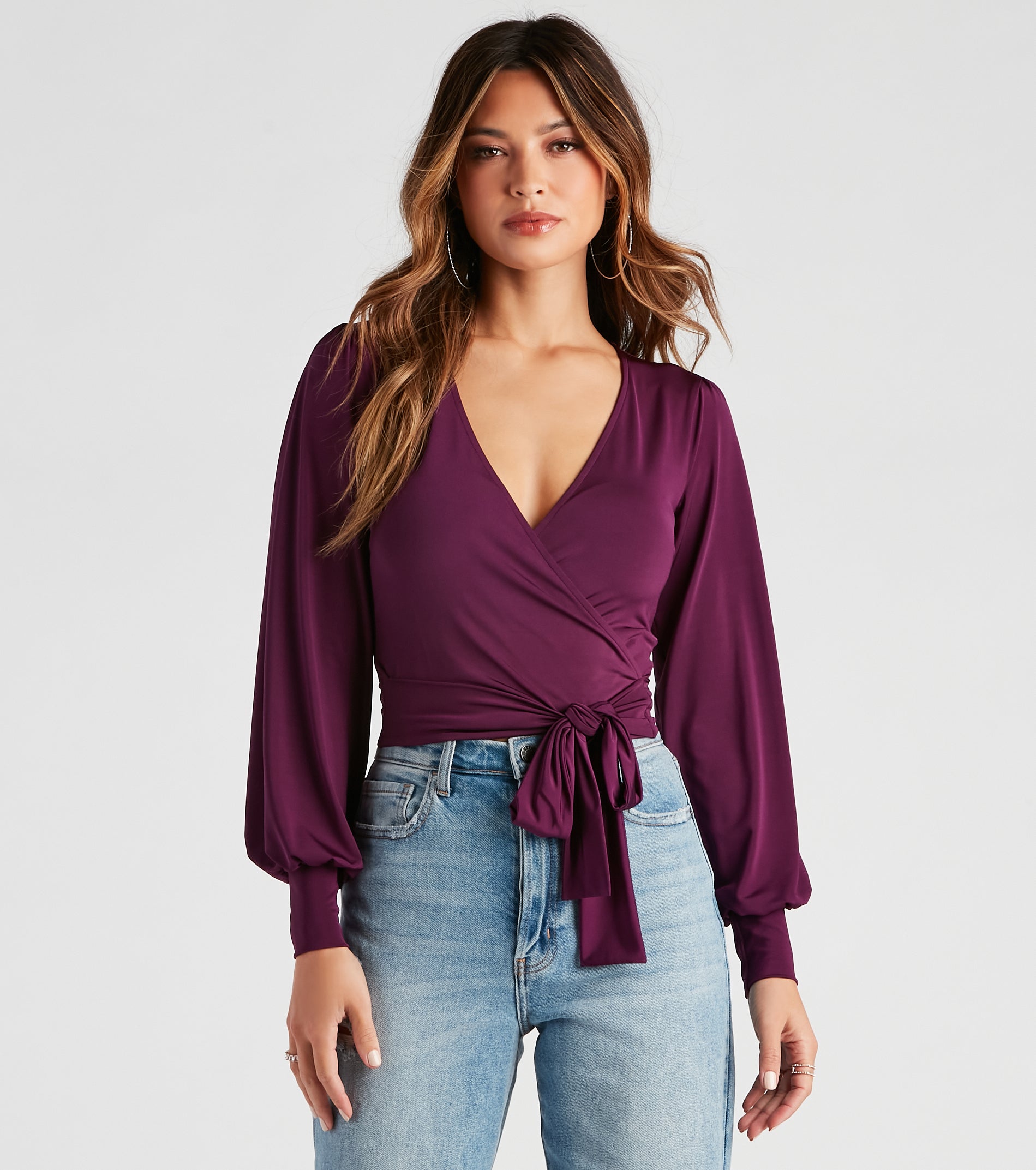 Slinky Knit Wrap Front Top