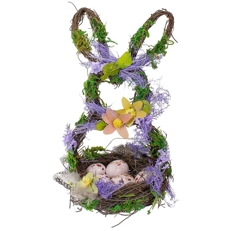 Northlight 14.5 Purple and Green Artificial Floral Bunny Shaped Basket