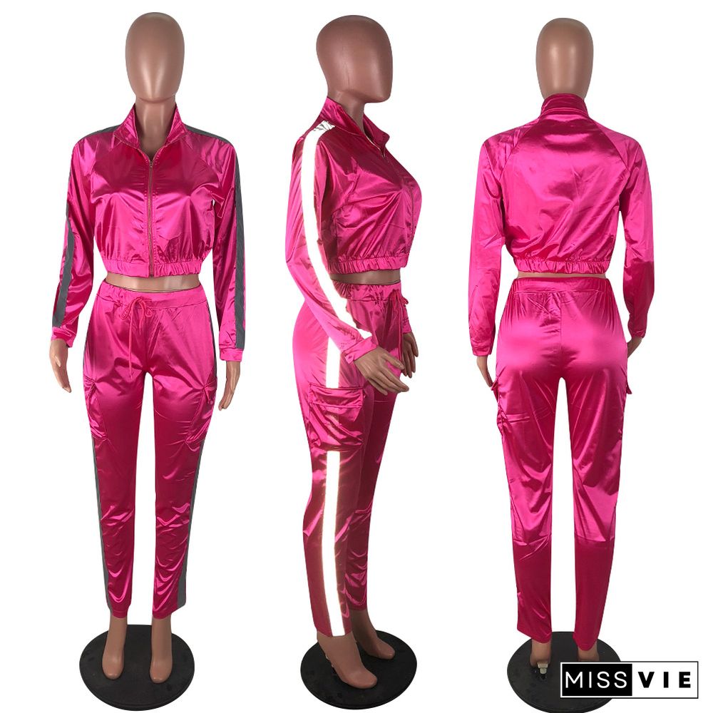 Hot Sale Luminous Strip Spliced Jacket Two-piece Pants Set