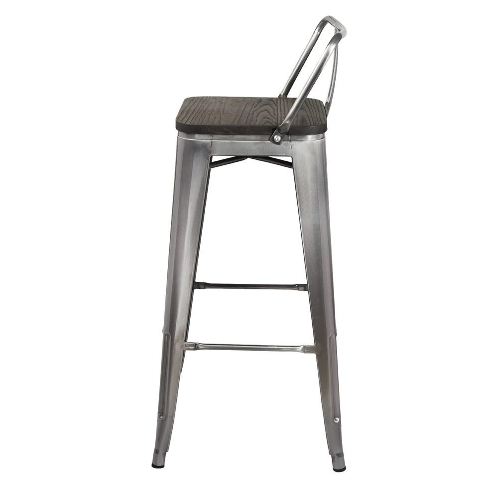 GIA Design Group 30 Inch Bar Height Middle Back Metal Stool with Dark Wooden Seat， Gunmetal