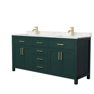 Wyndham Collection Beckett 72 in. W x 22 in. D x 35 in. H Double Sink Bathroom Vanity in Green with Carrara Cultured Marble Top WCG242472DGDCCUNSMXX