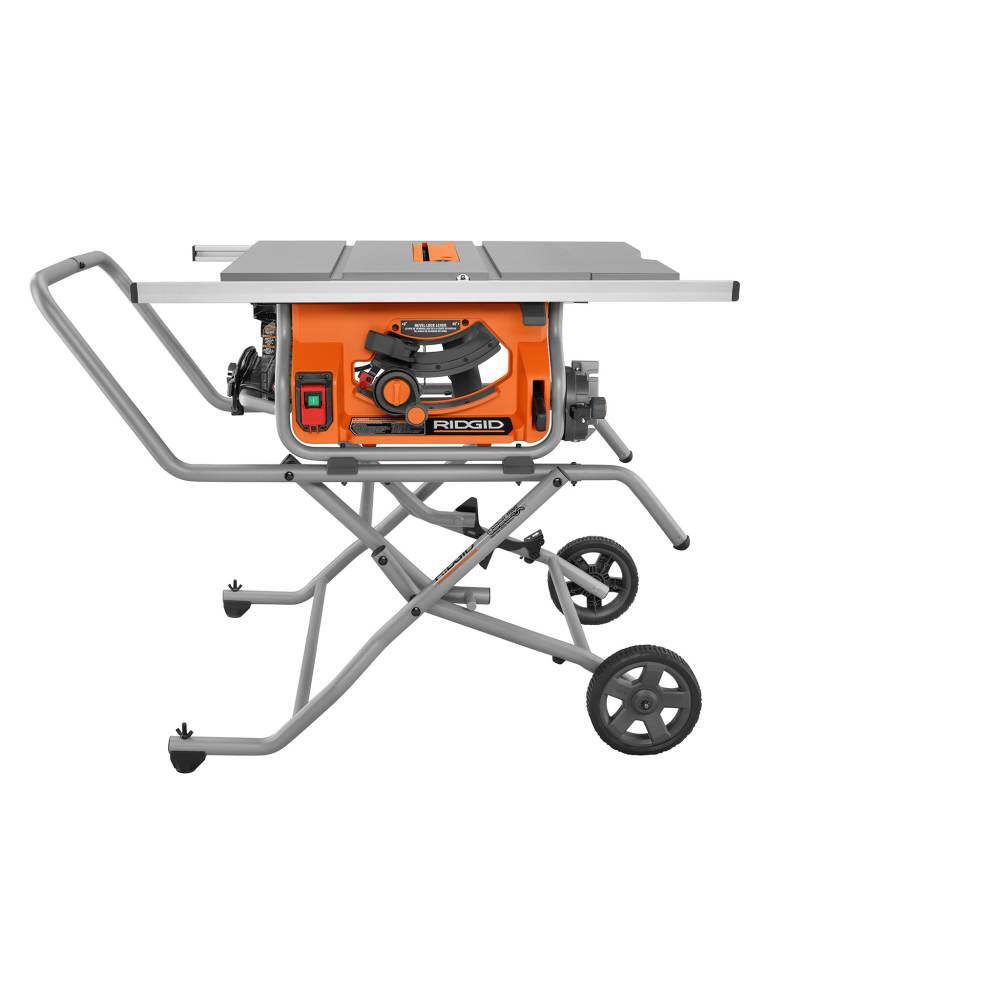 RIDGID 15 Amp 10 in. Portable Pro Jobsite Table Saw with Rolling Stand and Pneumatic 18-Gauge 2-18 in. Brad Nailer R4514-R213BNF