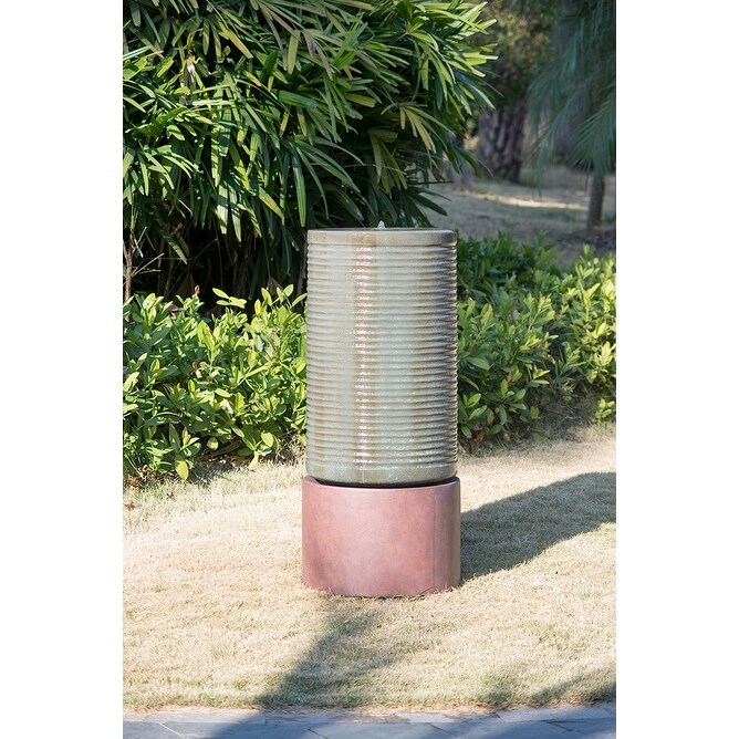 Tall Large Modern Cylinder Ribbed Tower Water Fountain