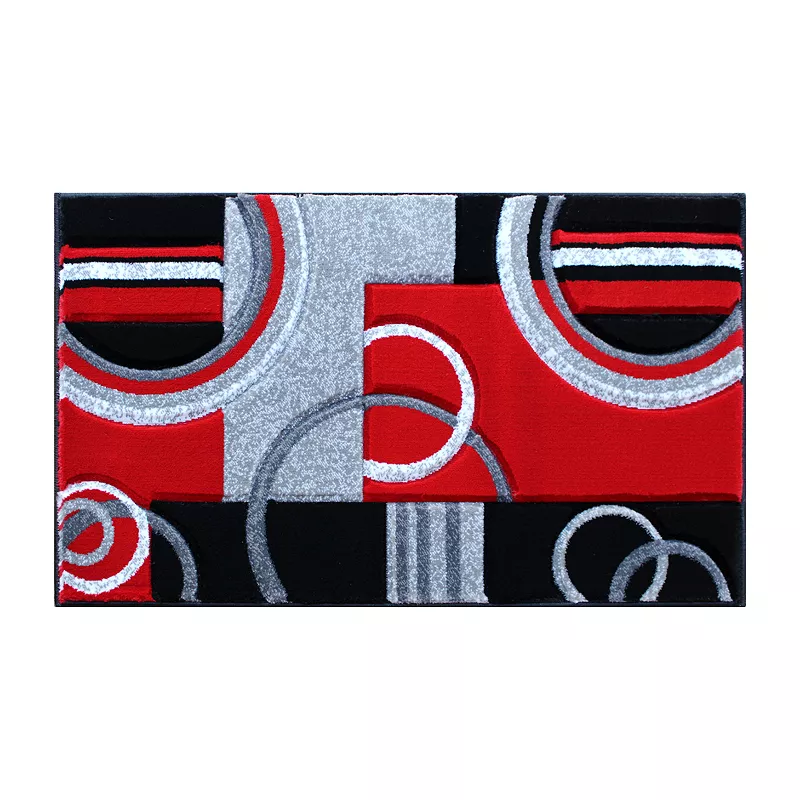 Masada Rugs Masada Rugs Sophia Collection 2'x3' Hand Sculpted Modern Contemporary Area Rug in Red， Gray， White and Black