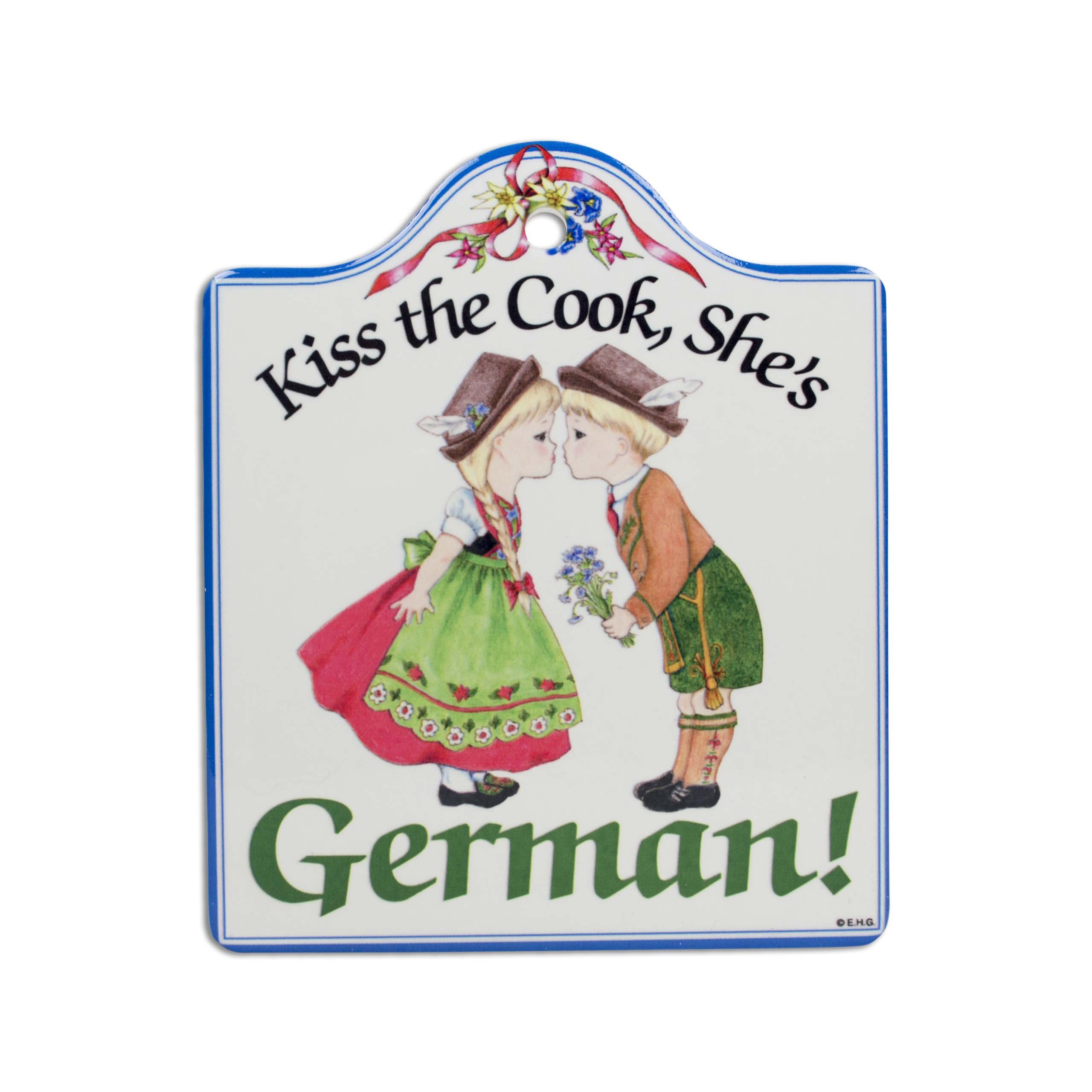 Cork Backed Ceramic Cheeseboard: Kiss the Cook German