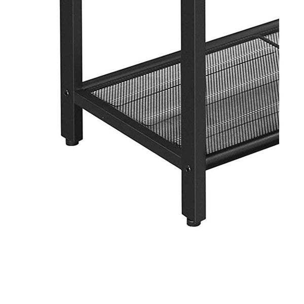 Industrial Wood and Metal Side Table with Open Mesh Shelf， Brown and Black - 23.6 H x 23.6 W x 11.8 L Inches