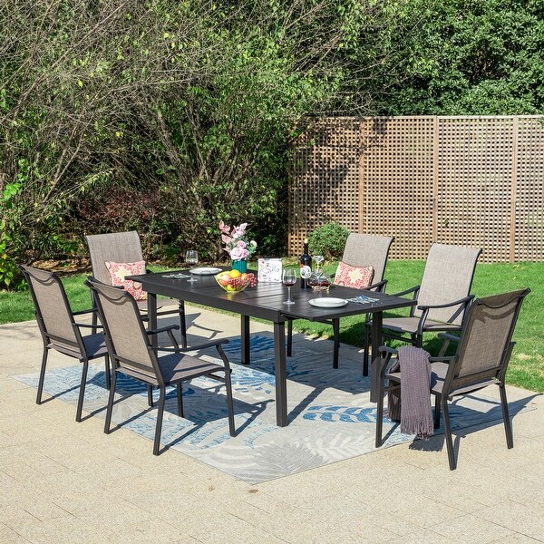 MAISON ARTS 7/9Piece Patio Dining Set with Metal Expandable Table and Textilene Fabric Padded Armchairs