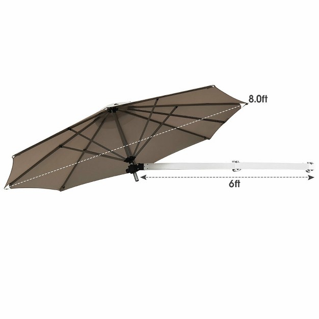 Costway 8ft Wall mounted Umbrella Telescopic Folding Tilt Sun Shade Tan turquoise