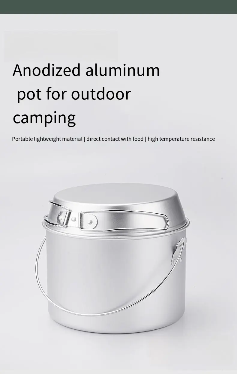 Outdoor Camping Picnic Portable Aluminum Pot Cover Durable Lightweight Folding Camping Pot Set