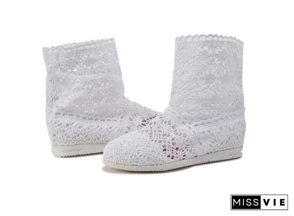 Women Cut-Outs Fashion Shoes Knitted short lace Boot ankle botas Boots