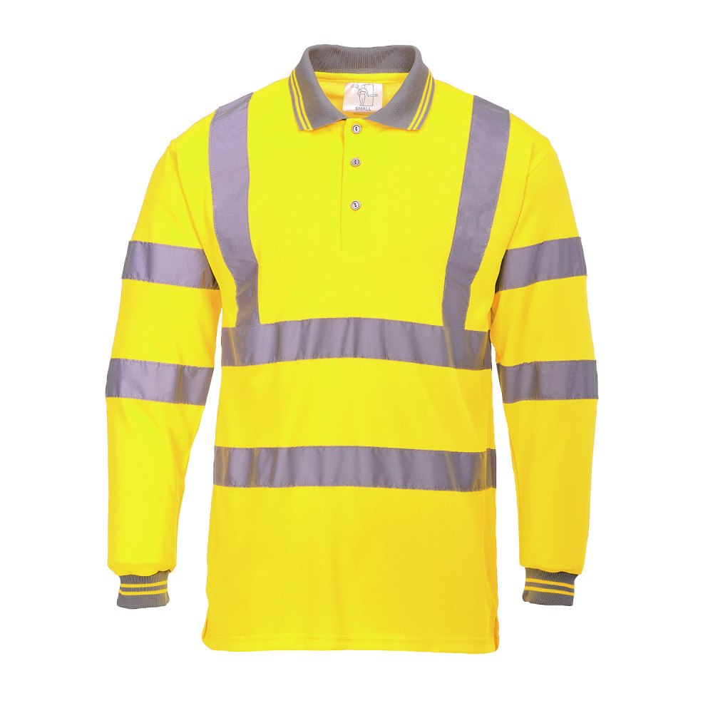 Yellow Hi-Vis Long Sleeved Polo Shirt - Small