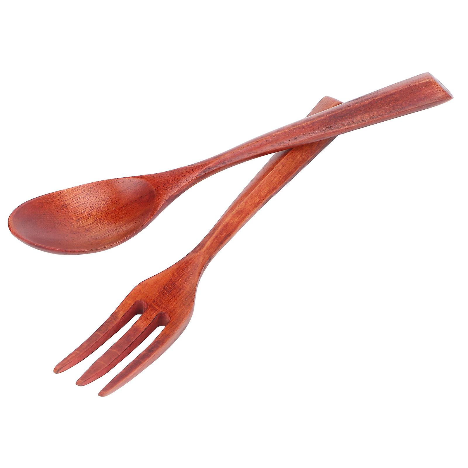 2pcs/set Heat Resistance Wood Fork And Spoon Durable Kitchen Utensil For Home Restaurant Officephoebe Wood