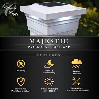 CLASSY CAPS Regal 4 in. x 4 in. Outdoor White Vinyl LED Solar Post Cap (2-Pack) SLO78W