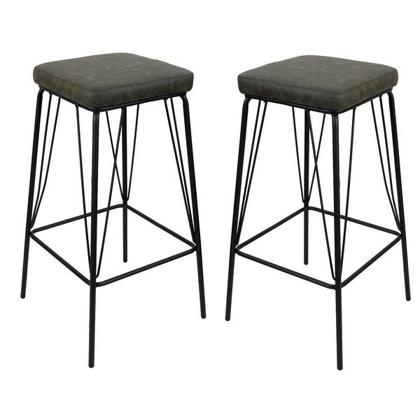 LeisureMod Millard Leather Cushion Barstool With Metal Frame Set of 2 - 30