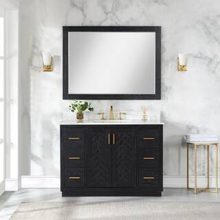 Altair Gazsi 48 in. W x 22 in.D x 34 in. H Single Sink Bath Vanity in Black Oak with White Composite Stone Top and Mirror 543048-BO-GW