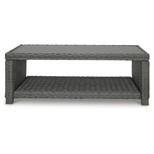 Ellie 50 Inch Outdoor Coffee Table，Lower Shelf，Gray Resin Wicker，Metal