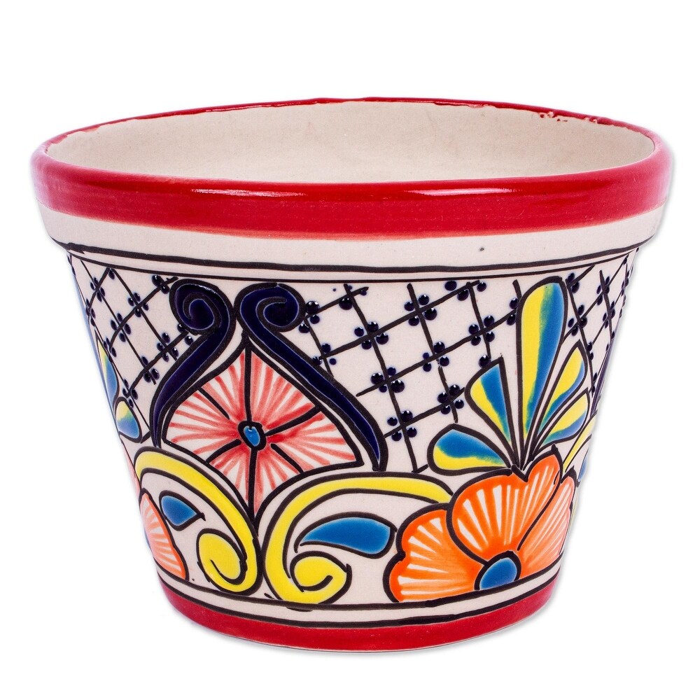 Novica Handmade Colorful Mercado Ceramic Flower Pot (5.5 Inch Diameter)