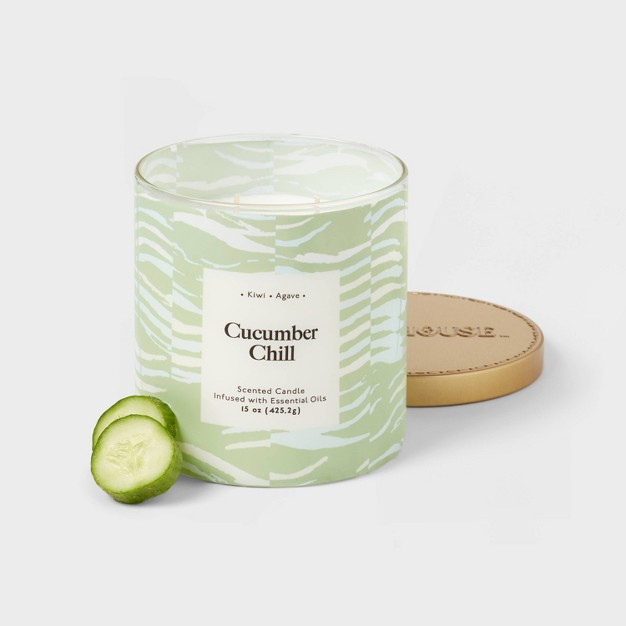 2 wick 15oz Glass Jar Candle With Patterned Sleeve Cucumber Chill