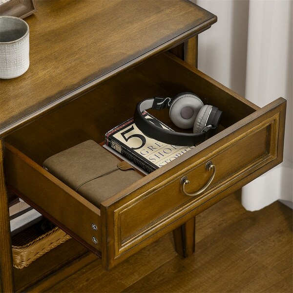 Side Table with Storage，Vintage End Table with Drawer and Open Shelf