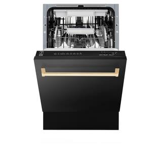 ZLINE Kitchen and Bath Autograph Edition 18 in. Top Control 8-Cycle Tall Tub Dishwasher w 3rd Rack in Black Stainless Steel  Gold DWVZ-BS-18-G