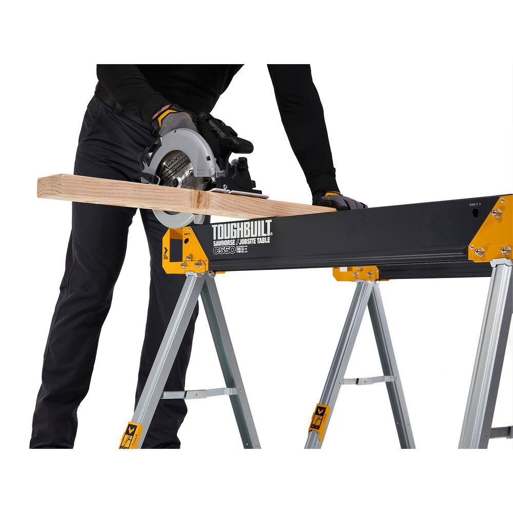 TOUGHBUILT 41.54 in. W x 28.8 in. H C550 Powder-Coat Steel Sawhorse and Jobsite Table with 1100 lb capacity TB-C550