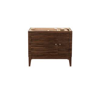 James Martin Vanities Linear 35.5 in. W x 19 in.D x 34.5 in.H Single Bath Vanity in Mid Century Walnut with Solid Surface Top in Glossy White 210-V36-WLT-GW