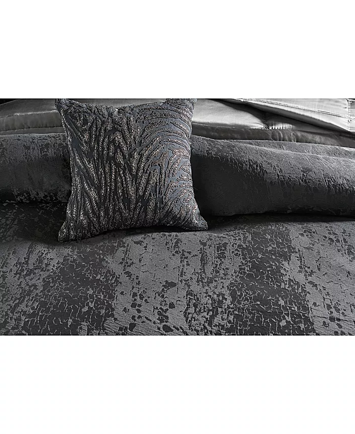 Donna Karan Home Moonscape Reversible Textured Jacquard Charcoal Full Queen Duvet Cover