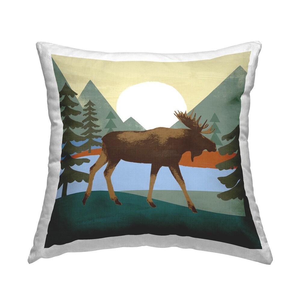 Stupell Wild Moose Woodland Nature Lake Scene Printed Throw Pillow by Victoria Barnes