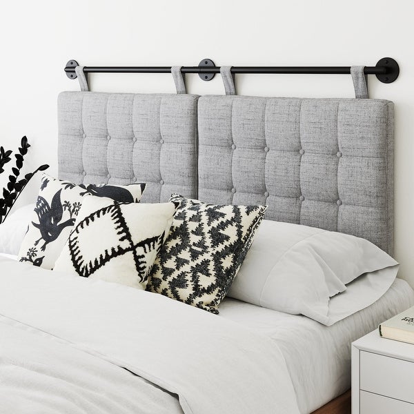 Nathan James Remi Wall Mount Tufted Headboard with Adjustable Straps and Black Metal Rail - - 36003135