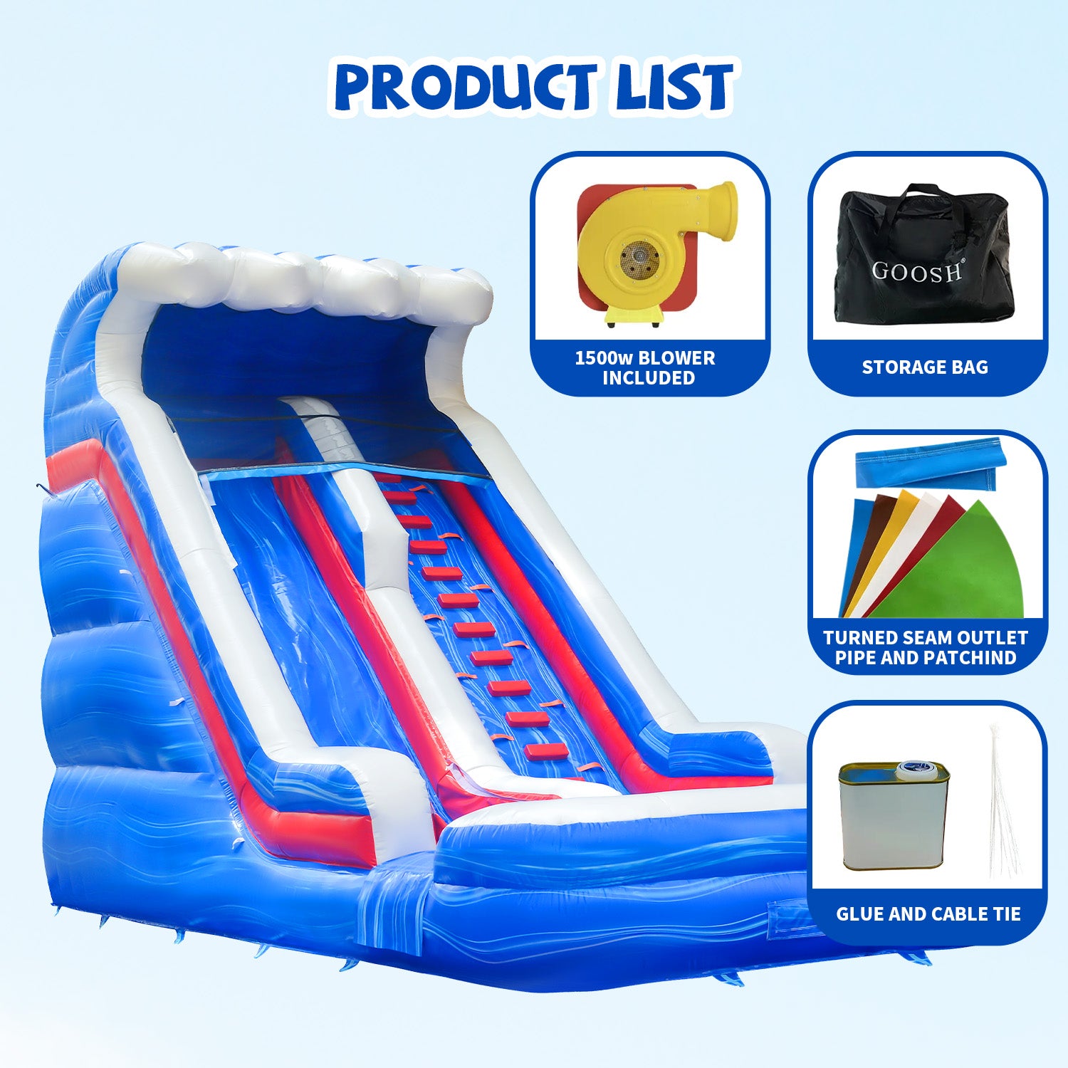 GOOSH 11' W x 25' D Inflatable Water Slide with Air Blower