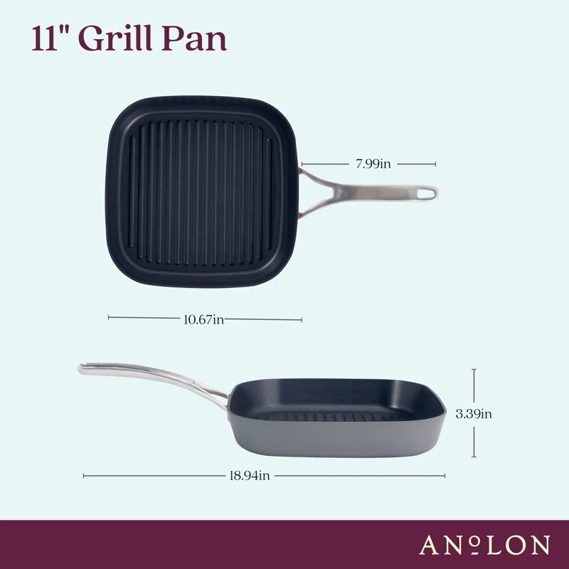 Anolon 81169 Allure Hard Anodized Nonstick Deep Square Griddle Pan/Grill， 11 Inch， Dark Gray