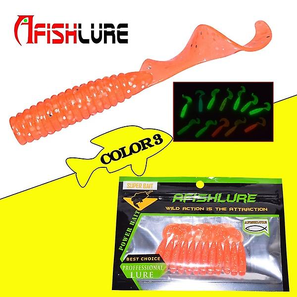 12 Pcs， Luminous Night Fishing Soft Bait Cuttle Tail Grub Soft Shad 45 mm/1.2g (#7)