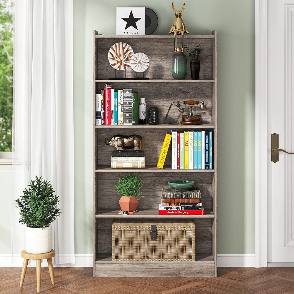 Industrial 72 inch Tall Bookcase 6 Tier Gray Library Bookshelf