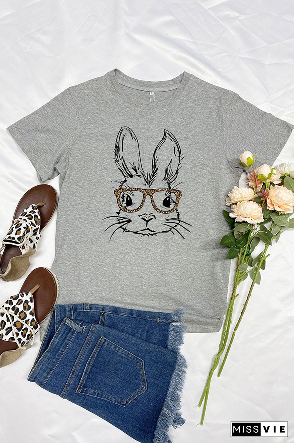 Easter Bunny With Glasses Short Sleeve Graphic Tee Wholesale